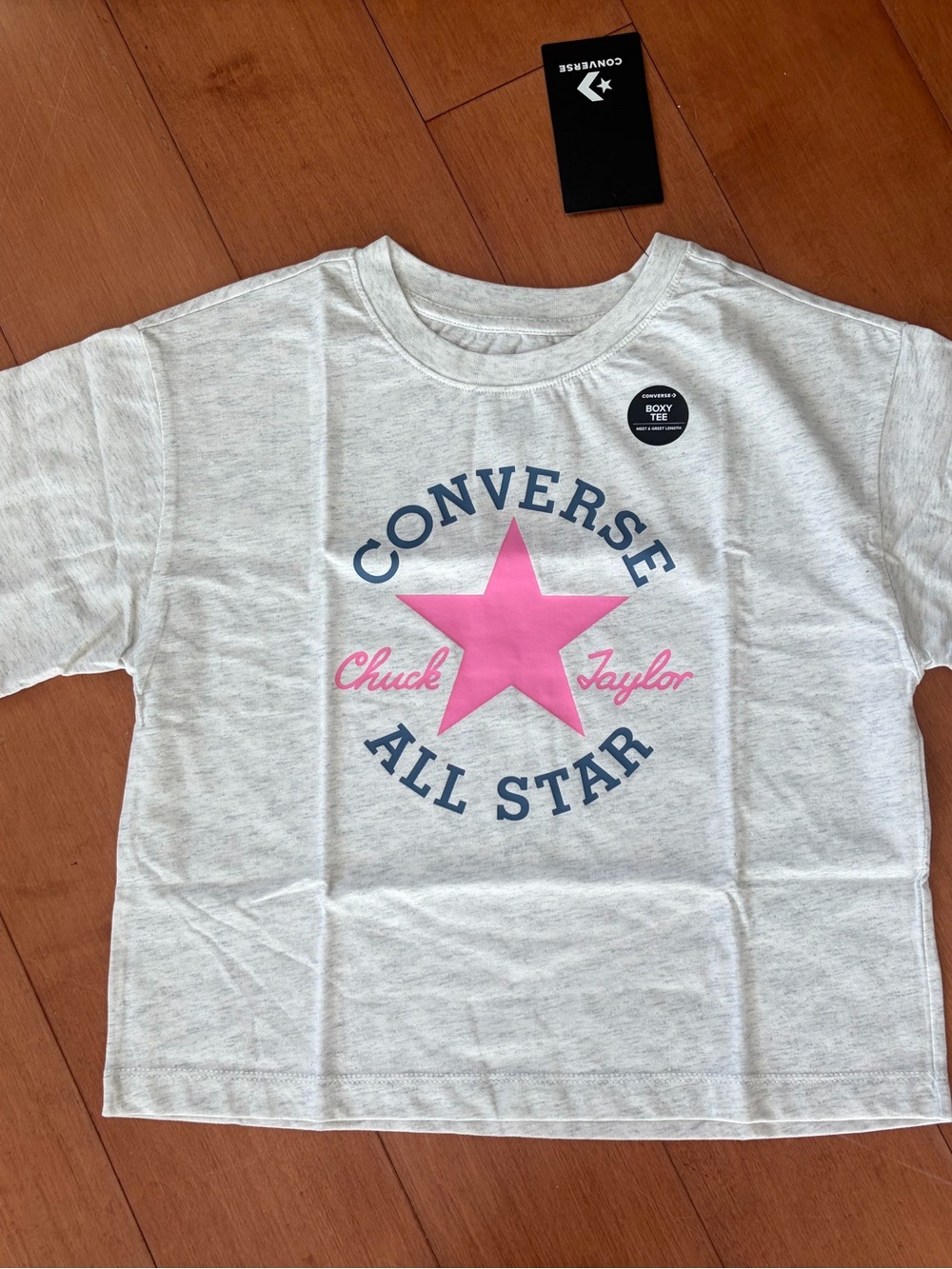 Converse Light Gray Girls Tee with Pink Star and Logo, M 10-12 years